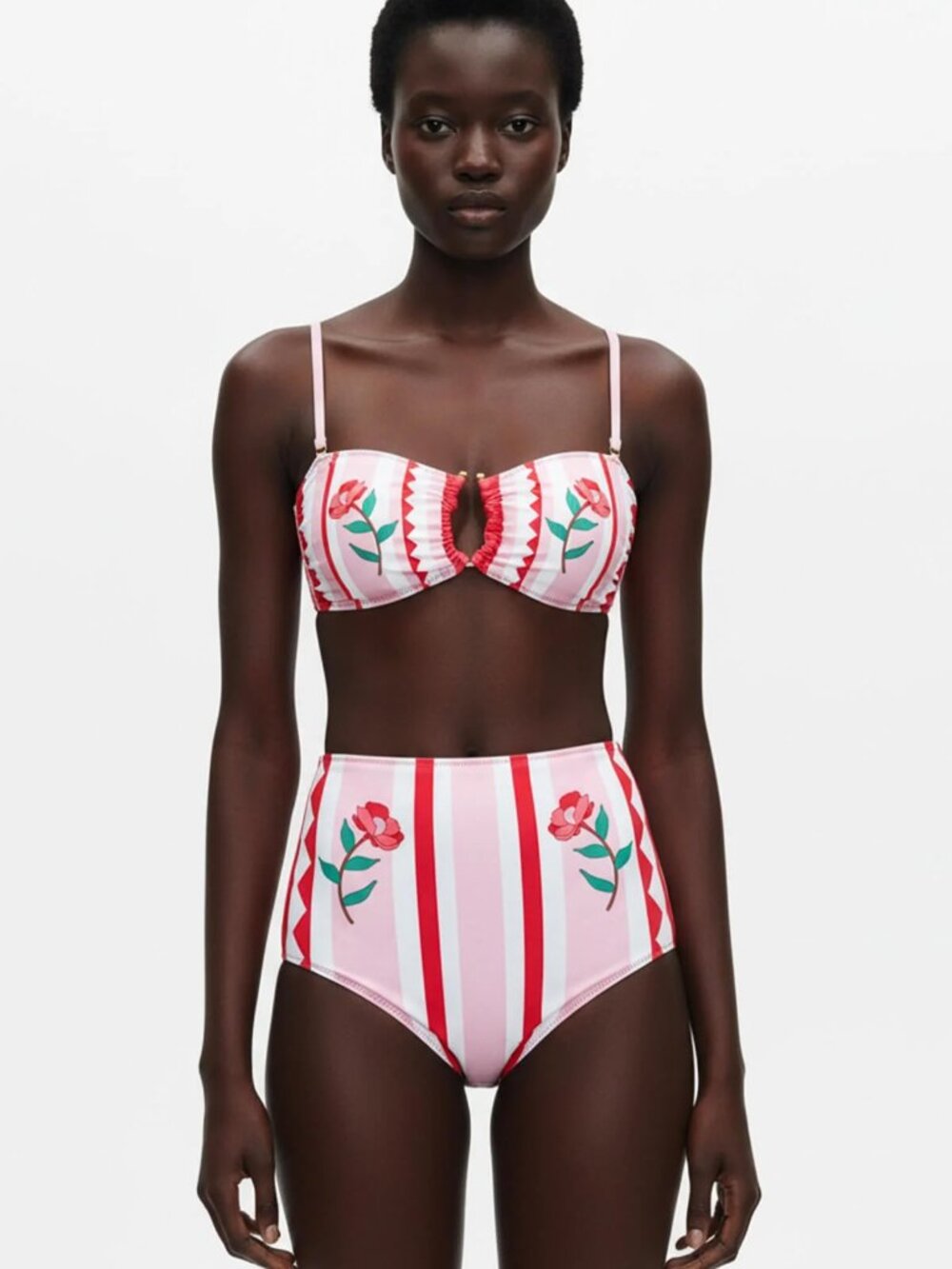 Women's Pink Floral High-Waist Bikini Set - Picture 4 of 5